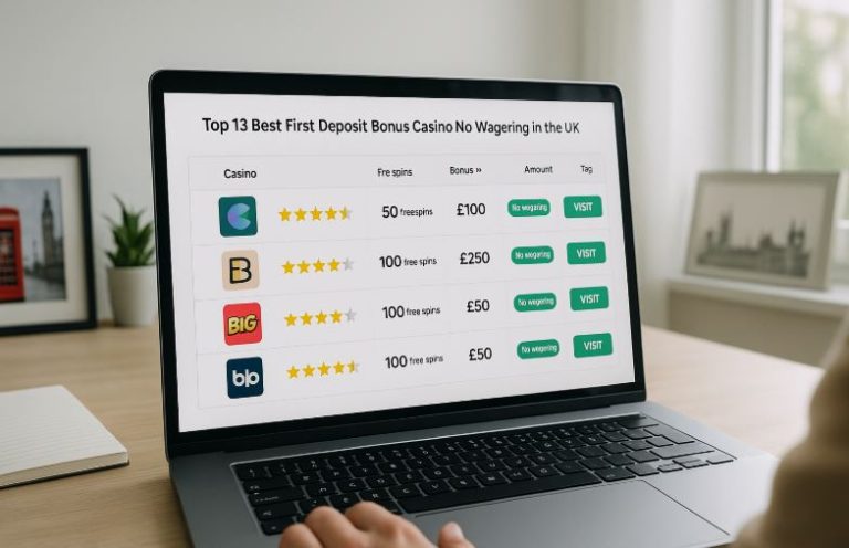 Top 13 Best First Deposit Bonus Casino No Wagering in the UK
